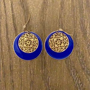 Blue and gold round dangling earrings